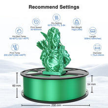 Load image into Gallery viewer, i3DCom Silk Green PLA Filament 1.75mm, Shiny Silk PLA 3D Printer Filament High Speed & Clog-Free, Accuracy +/- 0.03mm, 1kg(2.2lb), Fits for Most FDM 3D Printers