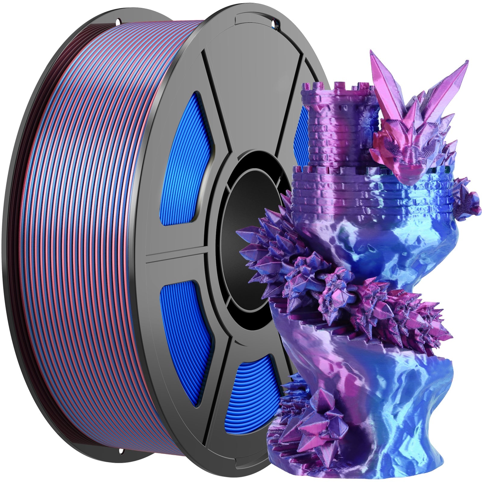 i3DCom Silk PLA 3D Printer Filament, Silk Dual Color Blue Rose Red PLA Filament 1.75+/-0.03mm, Shiny Coextrusion PLA Filament, Color Change 3D Printing Filament 1KG/2.2lb