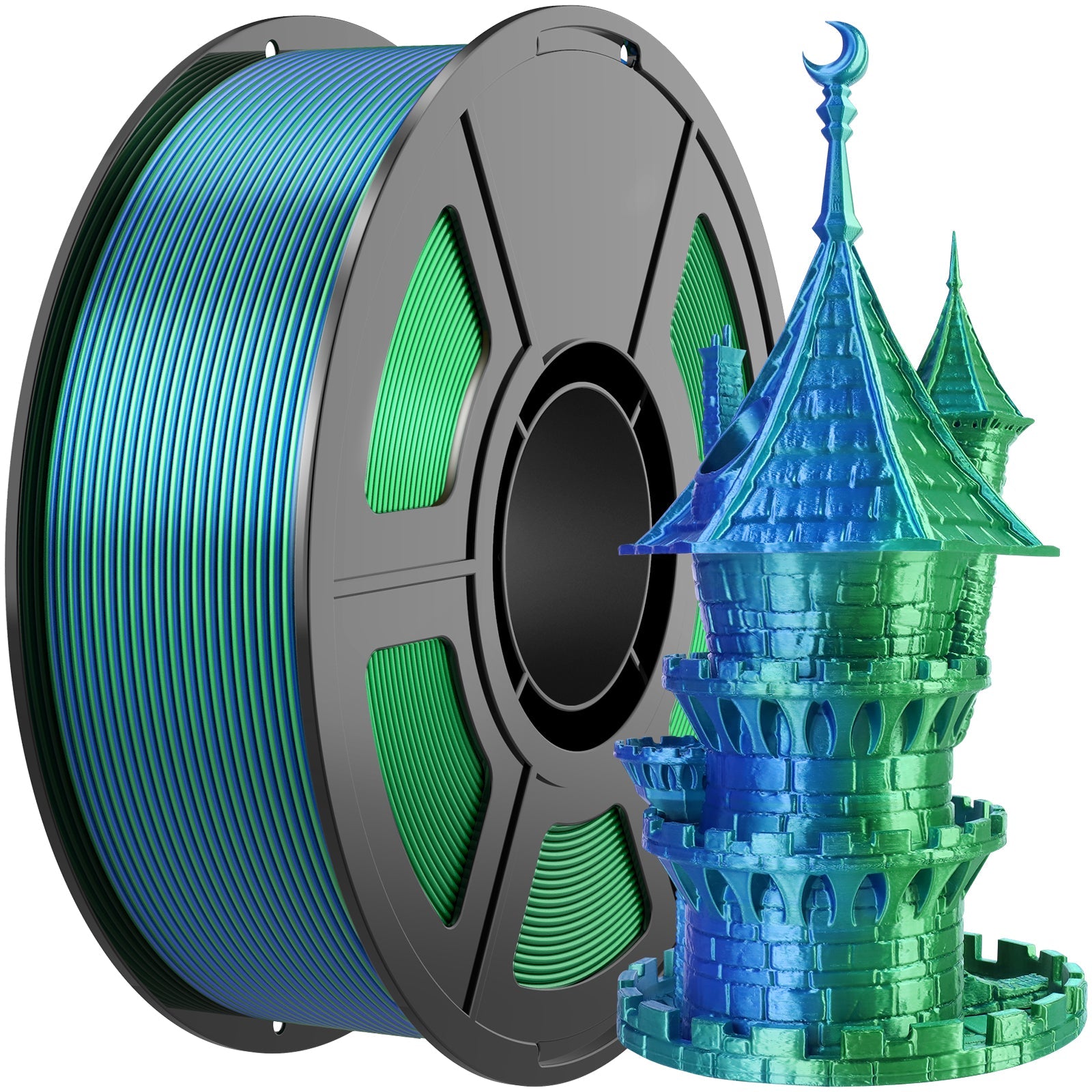 i3DCom Silk PLA 3D Printer Filament, Silk Dual Color Blue Green PLA Filament 1.75+/-0.03mm, Shiny Coextrusion PLA Filament, Color Change 3D Printing Filament 1KG/2.2lb