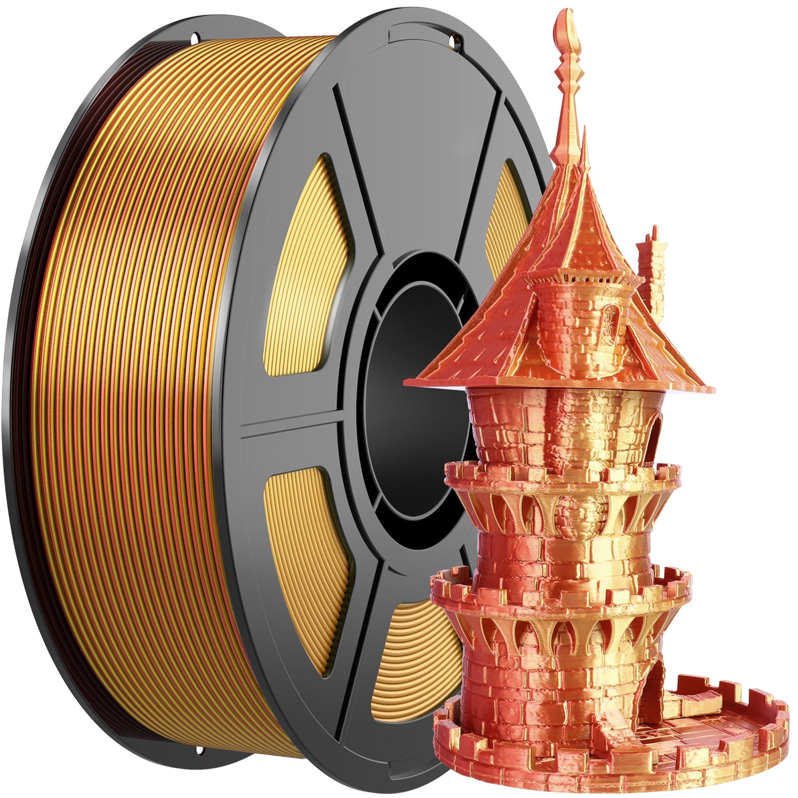 i3DCom Silk PLA 3D Printer Filament, Silk Dual Color Gold Red PLA Filament 1.75+/-0.03mm, Shiny Coextrusion PLA Filament, Color Change 3D Printing Filament 1KG/2.2lb