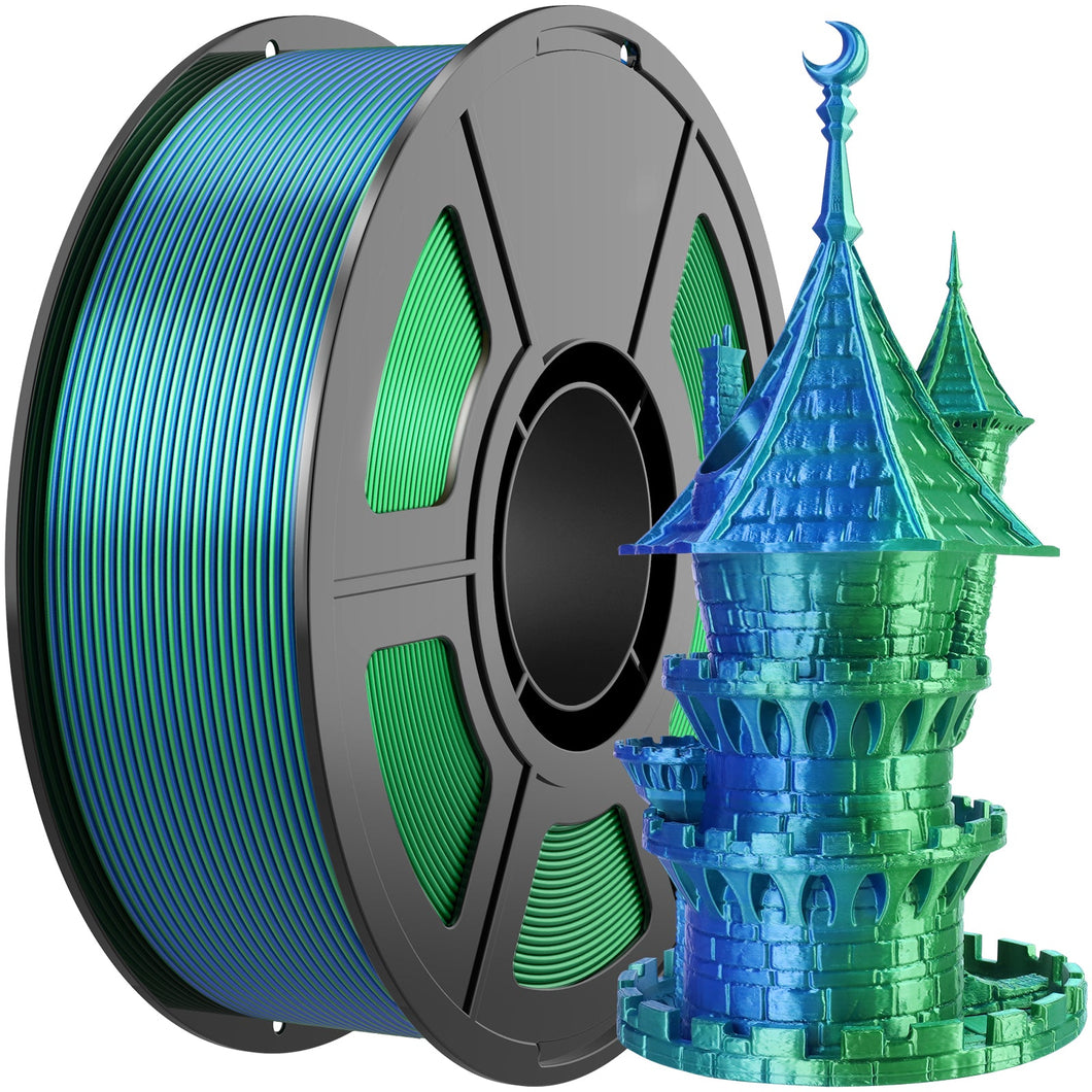 i3DCom Silk PLA 3D Printer Filament, Silk Dual Color Blue Green PLA Filament 1.75+/-0.03mm, Shiny Coextrusion PLA Filament, Color Change 3D Printing Filament 1KG/2.2lb
