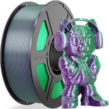 Load image into Gallery viewer, i3DCom Silk PLA 3D Printer Filament, Silk Dual Color Purple Green PLA Filament 1.75+/-0.03mm, Shiny Coextrusion PLA Filament, Color Change 3D Printing Filament 1KG/2.2lb
