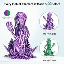 Load image into Gallery viewer, i3DCom Silk PLA 3D Printer Filament, Silk Dual Color Purple Green PLA Filament 1.75+/-0.03mm, Shiny Coextrusion PLA Filament, Color Change 3D Printing Filament 1KG/2.2lb
